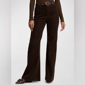 NWT Polo Ralph Lauren Dark Brown Espresso Pin tucked  Corduroy Flare Pant Size 6